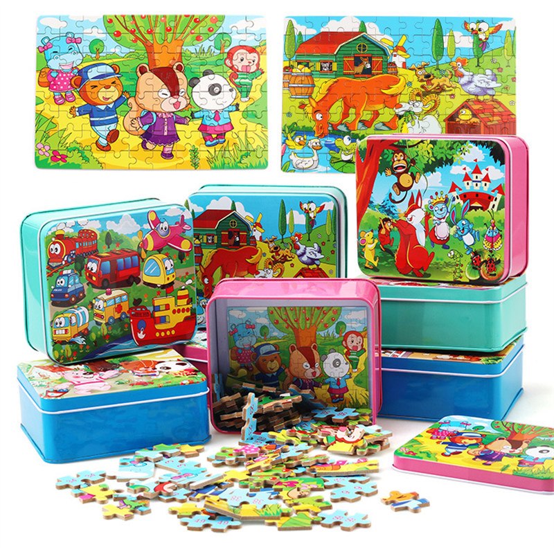 80PCS wooden educational toys educational development baby kids training toys children animal puzzle – image 2