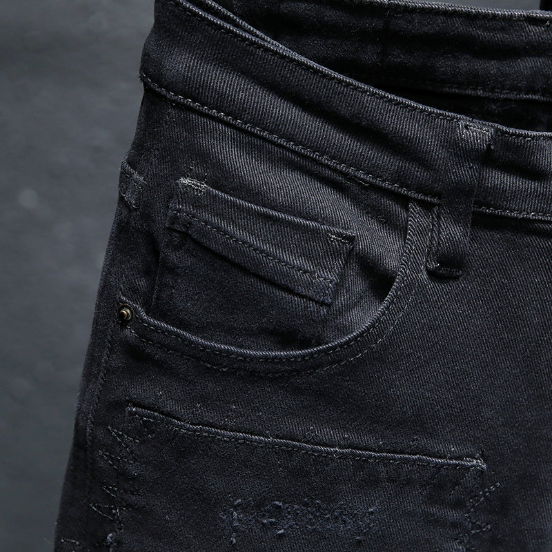 Spring And Summer New Jeans Pure Black Ripped Stretch Jeans Men Black Jeans Men – image 2
