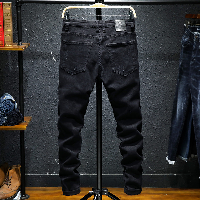 Spring And Summer New Jeans Pure Black Ripped Stretch Jeans Men Black Jeans Men – image 4