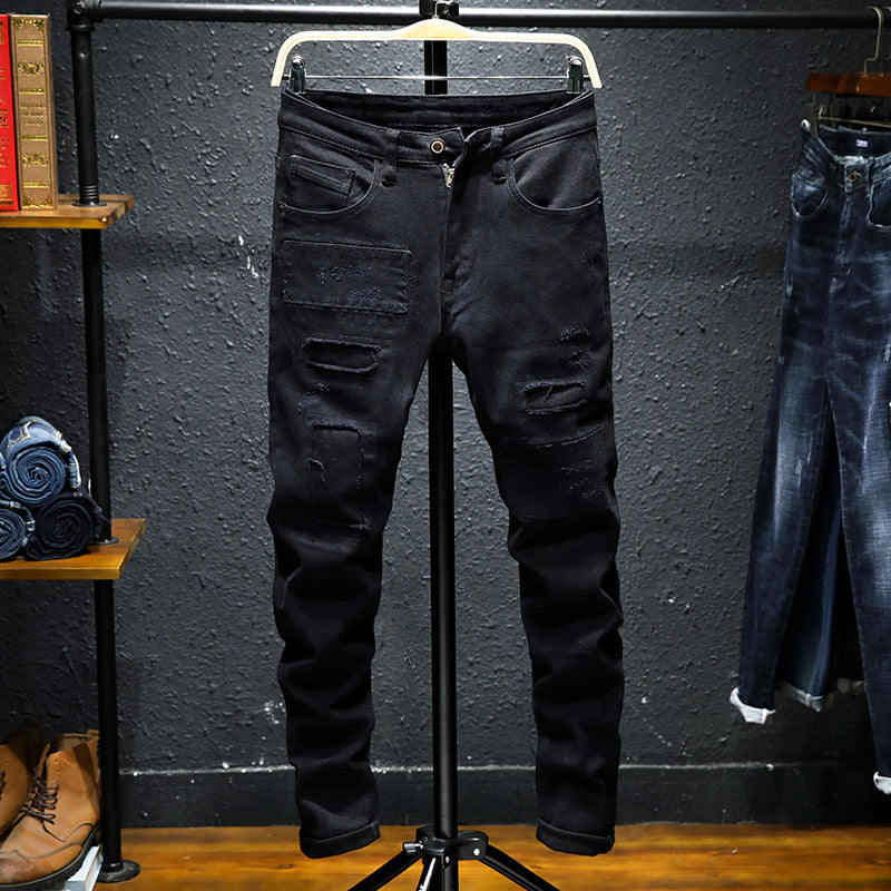 Spring And Summer New Jeans Pure Black Ripped Stretch Jeans Men Black Jeans Men – image 3
