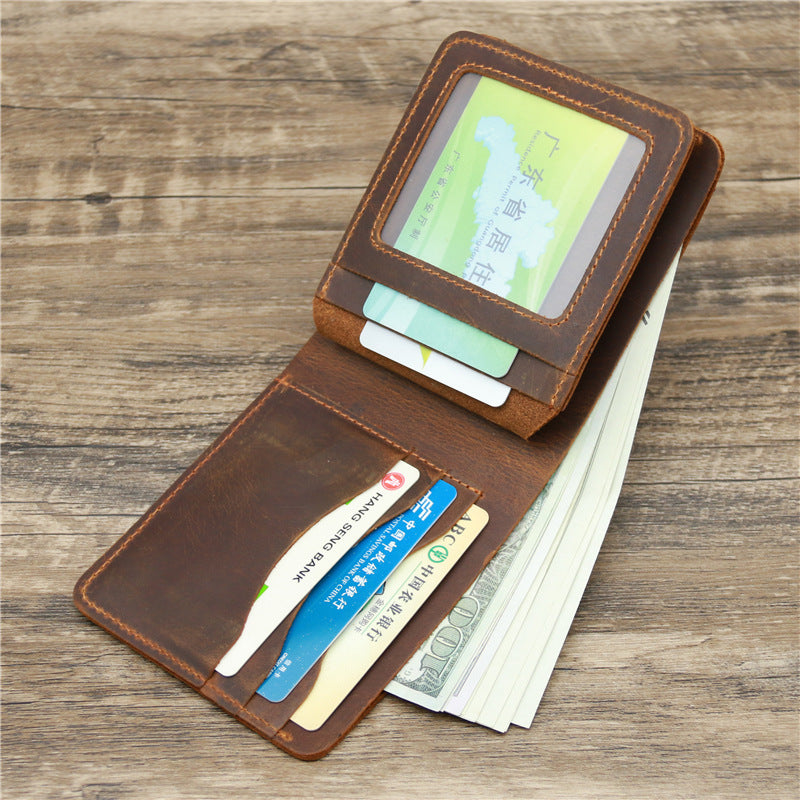 Men's Wallet Leather Wallet Retro Rough Tri-fold First Layer Cowhide – image 3