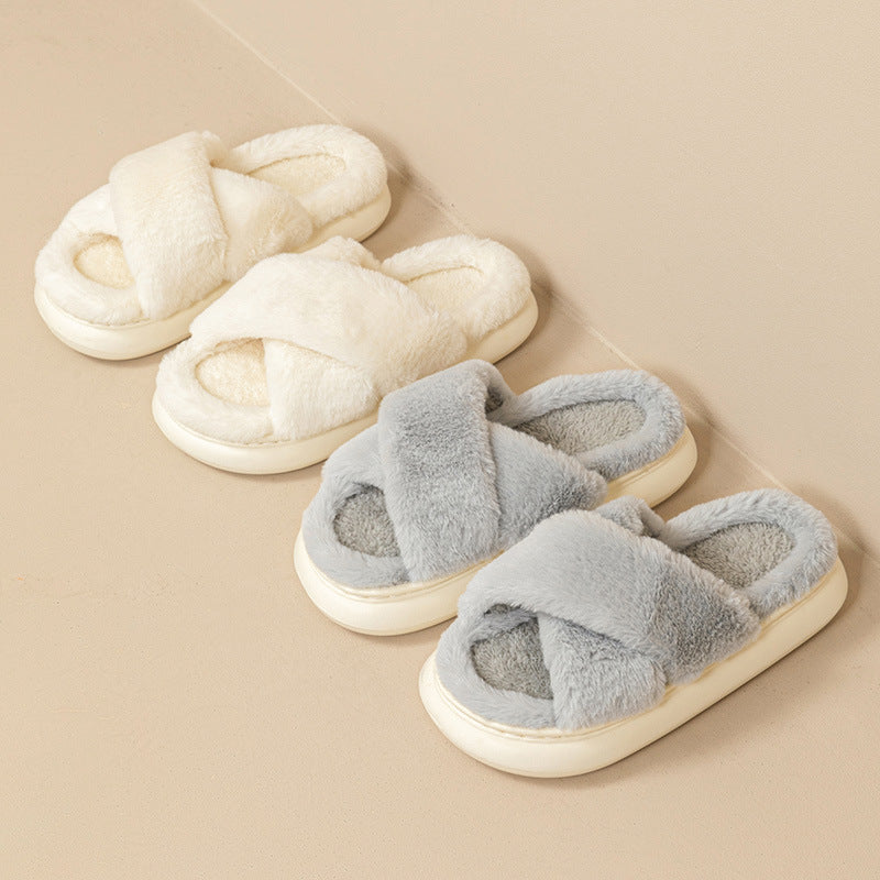 Fashion Cross Fluffy Slippers Women – image 2