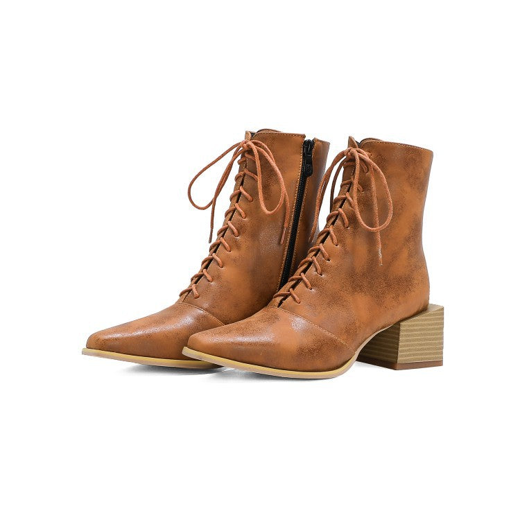 Martin Boots Women Thick Heel Pointed Toe Zipper Short Boots Women – image 3