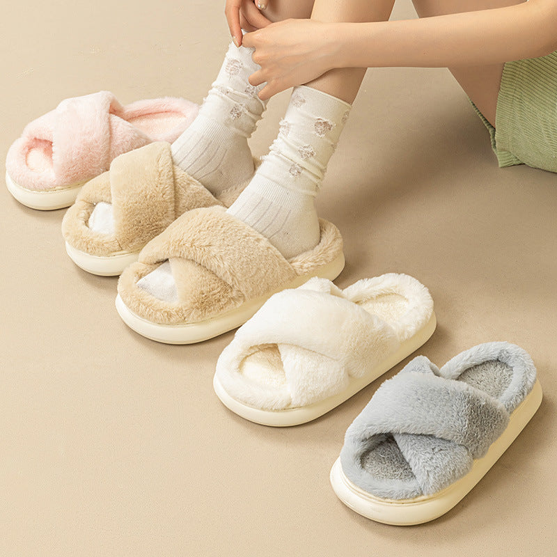 Fashion Cross Fluffy Slippers Women – image 7