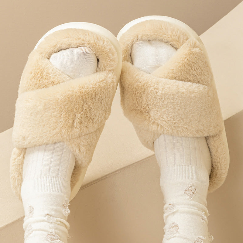 Fashion Cross Fluffy Slippers Women – image 3