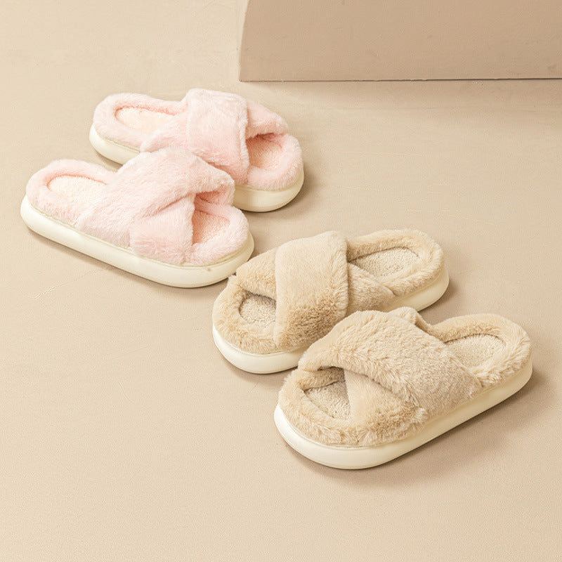 Fashion Cross Fluffy Slippers Women – image 4