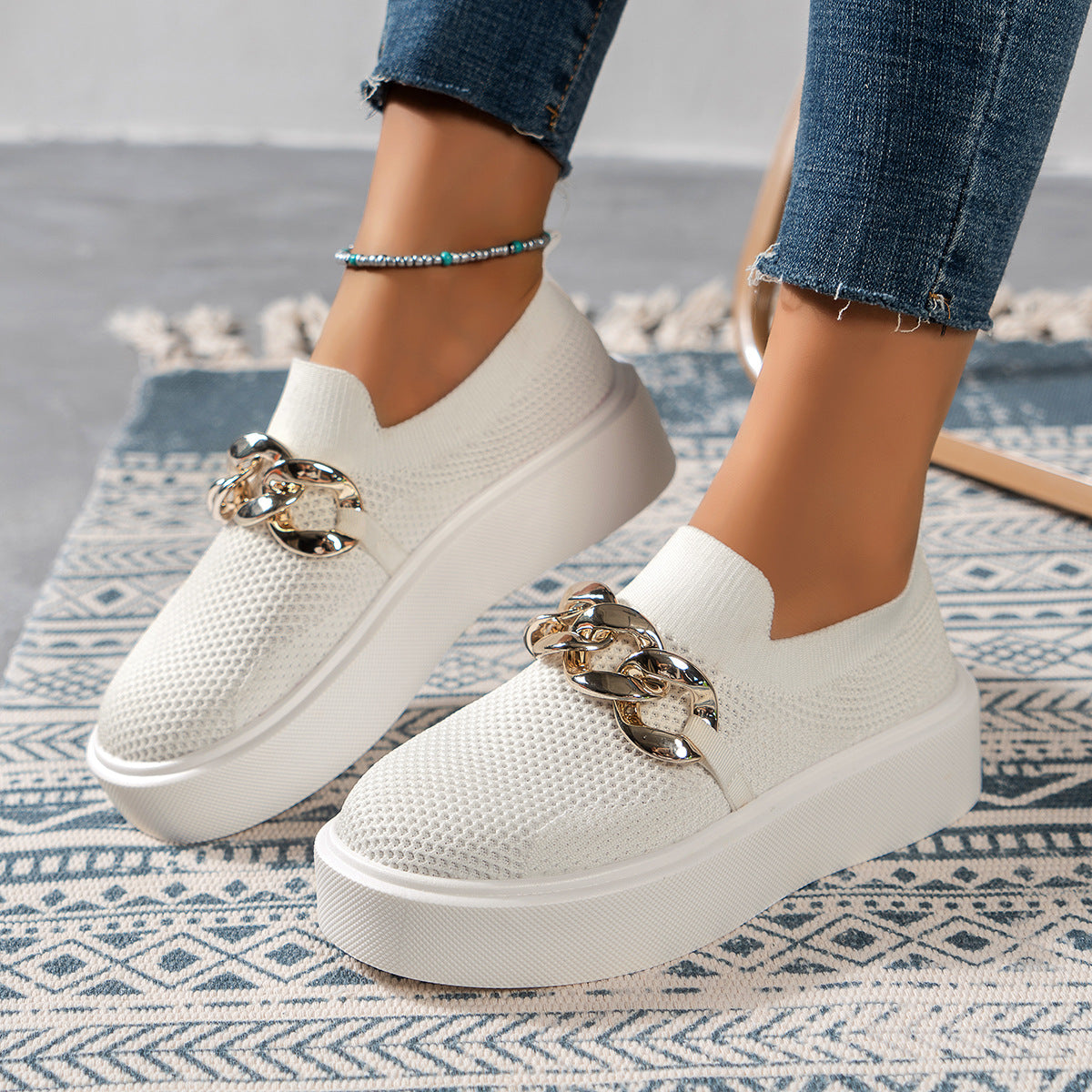Chain Flats Shoes Women Breathable Mesh Shoes – image 3